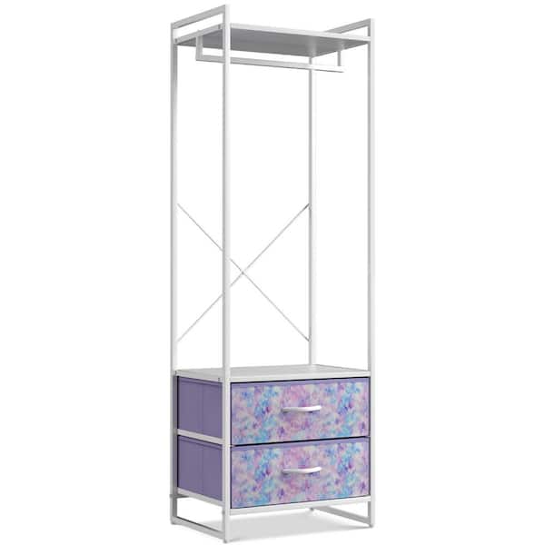 Sorbus Tie-Dye Purple Steel Clothes Rack with Fabric Drawers and Wood Top 15.25 in. W x 70 in. H