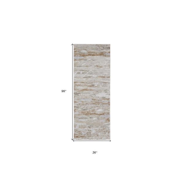 2 ft. x 8 ft. Tan, Ivory Abstract Runner Rug