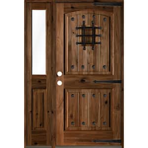 30 in. x 80 in. Mediterranean Knotty Alder Right-Hand/Inswing Clear Glass Provincial Stain Wood Prehung Front Door