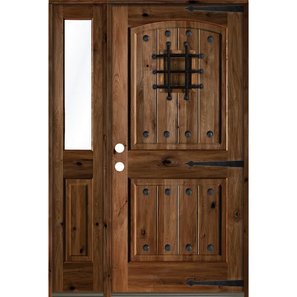 Krosswood Doors 50 in. x 80 in. Mediterranean Knotty Alder Right-Hand/Inswing Clear Glass Provincial Stain Wood Prehung Front Door