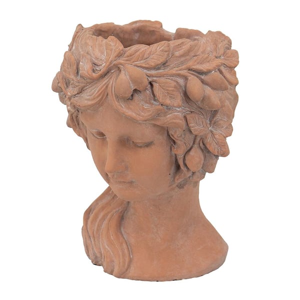 Noble House 8 in. W x 9 in. x 11.5 in. H Brown Indoor/Outdoor Patio Garden Decor Cement Bust Planter Ceramic Decorative Pots