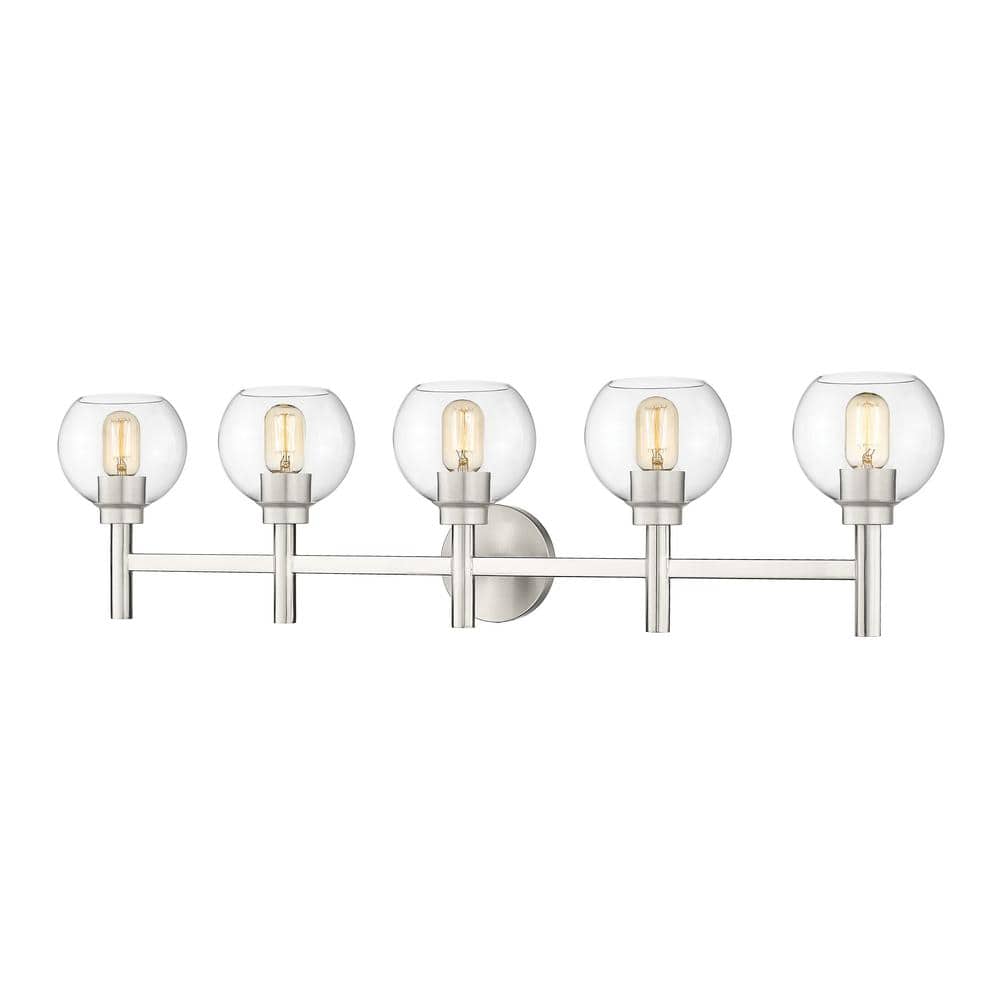 Sutton 39.5 in. 5-Light Brushed Nickel Vanity Light with Glass Shade