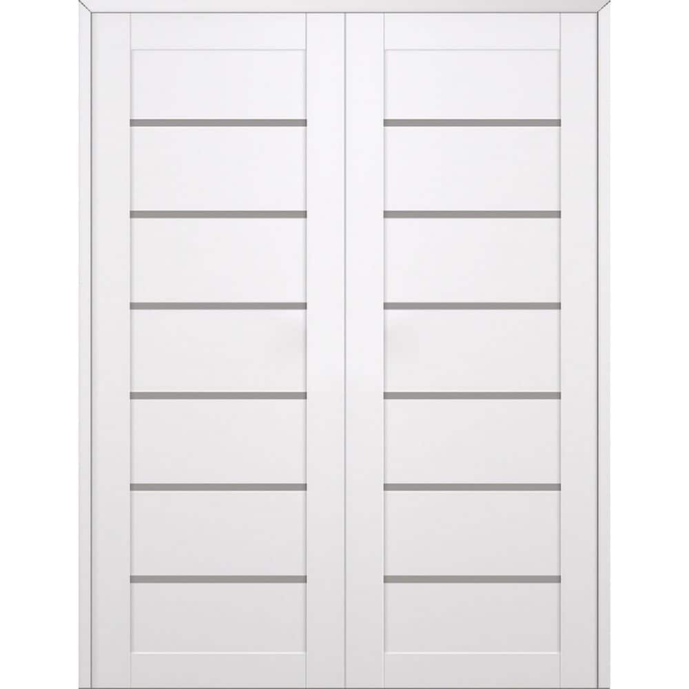 Alba N 60 in. x 96 in. Both Hands Active 7-Lite Frosted Glass Snow White Wood Composite Double Prehung French Door price history on PriceWatchPro