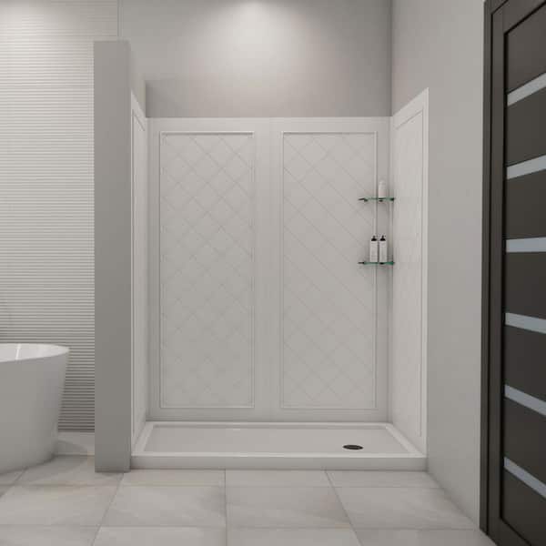 DreamLine SlimLine 60 in. x 30 in. Single Threshold Shower Pan Base in White Right Hand Drain with Back Walls