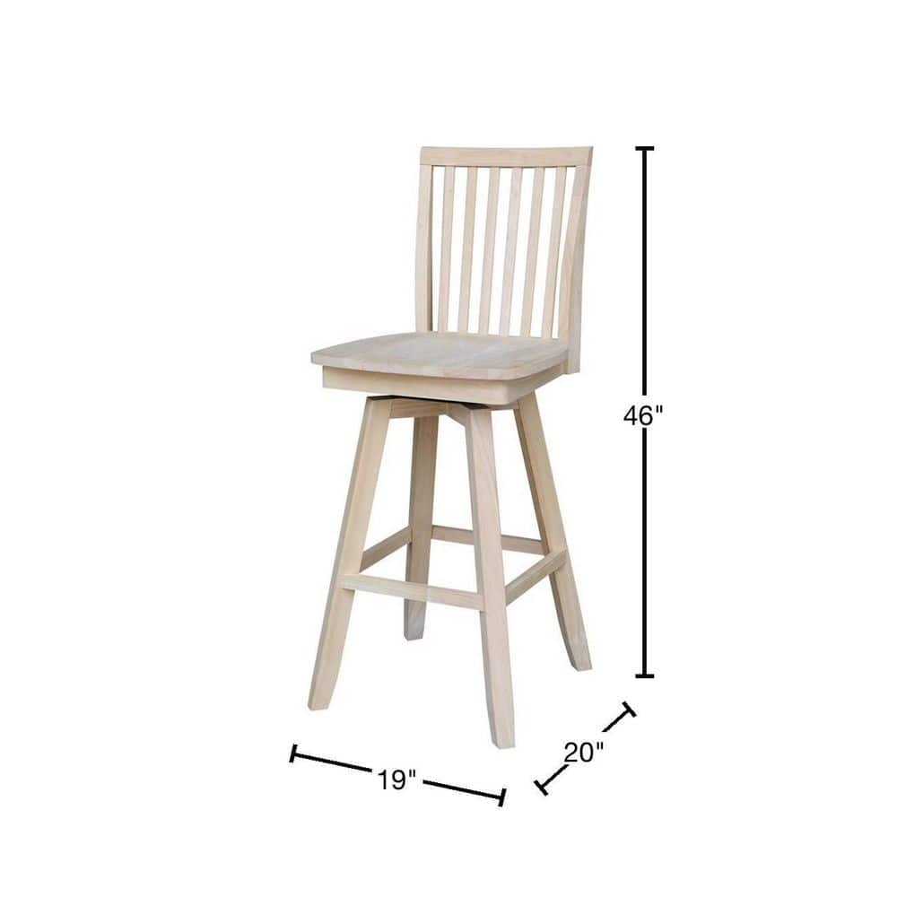 Traditional Rubberwood Swivel Bar Stool in Rich Brown