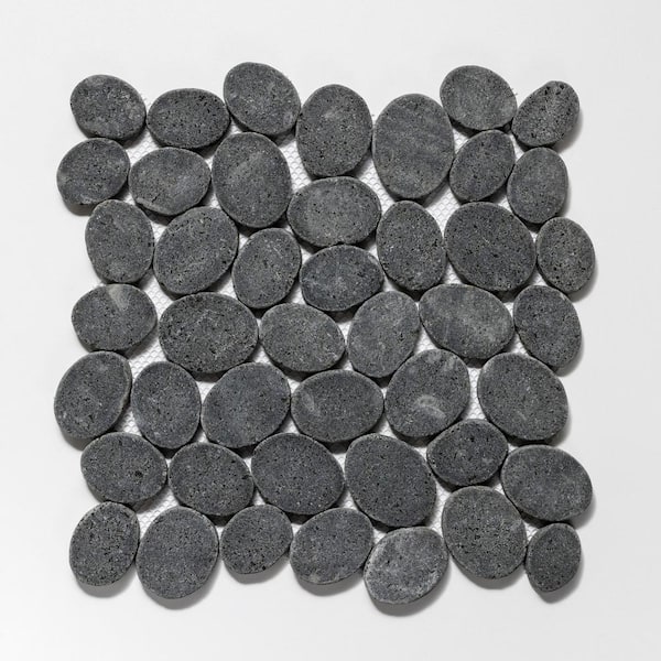 Pebble Marble Tile Black 11-1/4 in. x 11-1/4 in. x 9.5mm Mesh-Mounted Mosaic Tile (9.61 sq. ft. / case)
