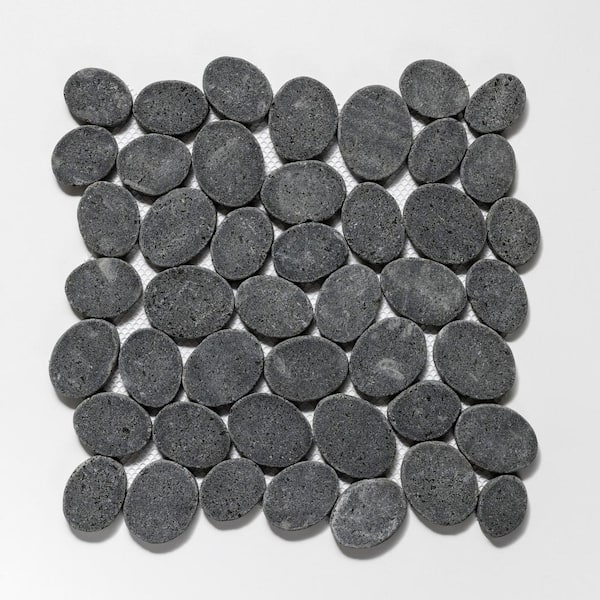 TILE CONNECTION Pebble Marble Tile Black 11-1/4 in x 11-1/4 in x 9.5mm Mesh-Mounted Mosaic Tile (9.61 sq. ft. / case)