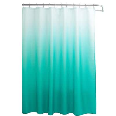 Ombre Turquoise 70 in. x 72 in. Texture Printed Shower Curtain Set with Beaded Rings