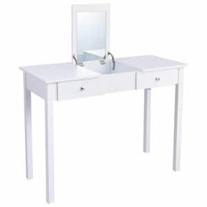 51 in. x 44 in. x 19 in. White Vanity Table Dressing Table Flip Top Desk Mirror with 2-Drawers Furniture