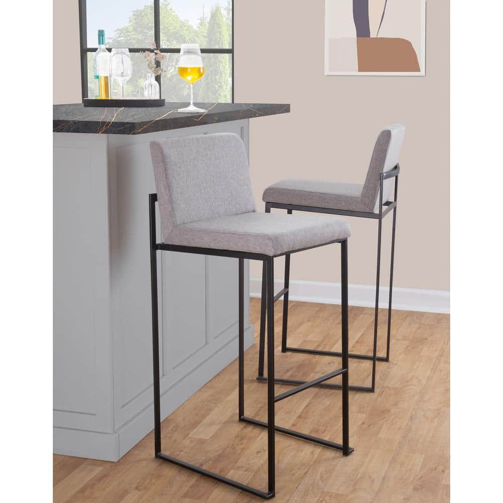 LumiSource Fuji High Back 31 in. Grey Fabric and Black Metal Bar Stool (Set of 3)