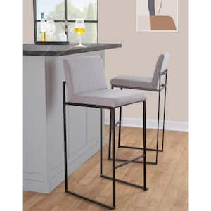 Fuji High Back 31 in. Grey Fabric and Black Metal Bar Stool (Set of 3)