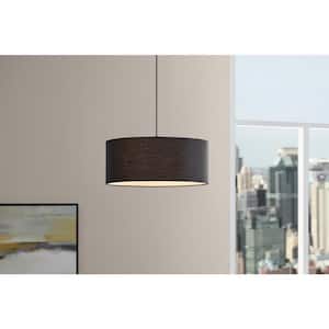 Paskay 18 in. 3-Light Black Drum Pendant Light Fixture with Fabric Shade