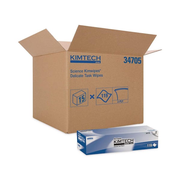 Kimwipes Delicate Task Wipers, 2-Ply, 11-4/5 in. x 11-4/5 in., 119/Box, 15 Boxes/Carton