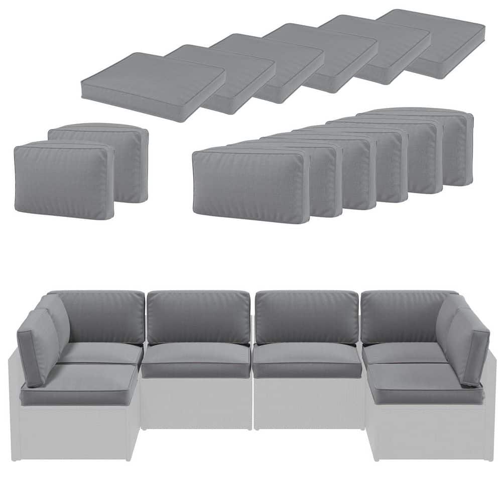 25.59 in. x 25.59 in. x 3.94 in. Outdoor Sofa/Chaise Lounge Cushions Patio Furniture 14 Piece Cotton Cushion (Dark Gray)