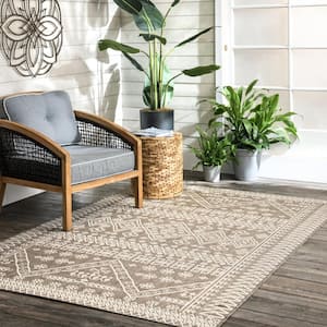 Kandace Tribal Taupe 5 ft. x 8 ft. Indoor/Outdoor Area Rug