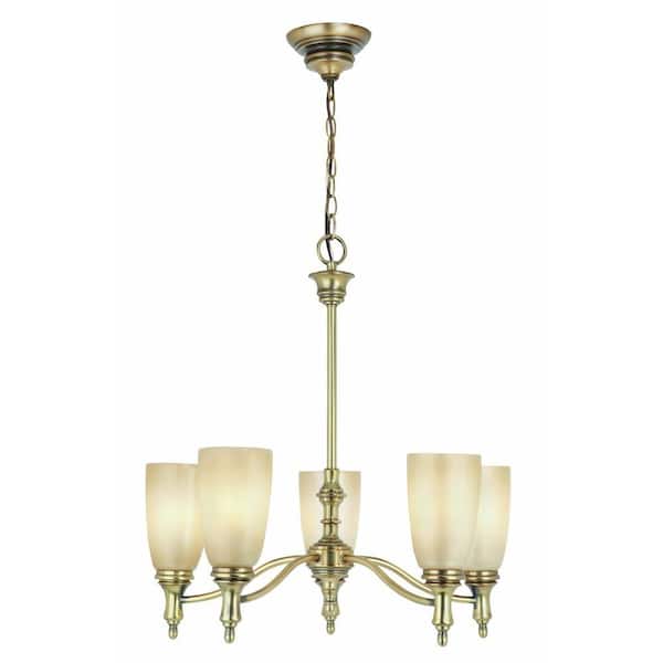 Home Decorators Collection Keswick 5-Light Brushed Brass Chandelier with frosted shade