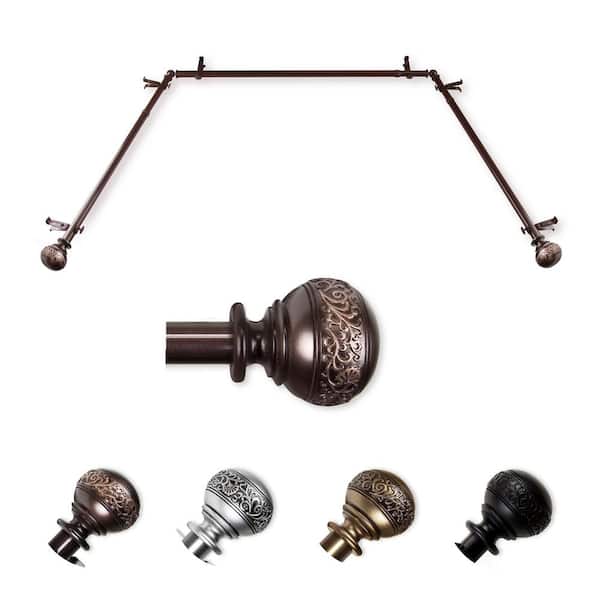 13/16" Dia Adjustable 20"-36", 38"-72" Bay Window Curtain Rod with Douglas Finials in Cocoa