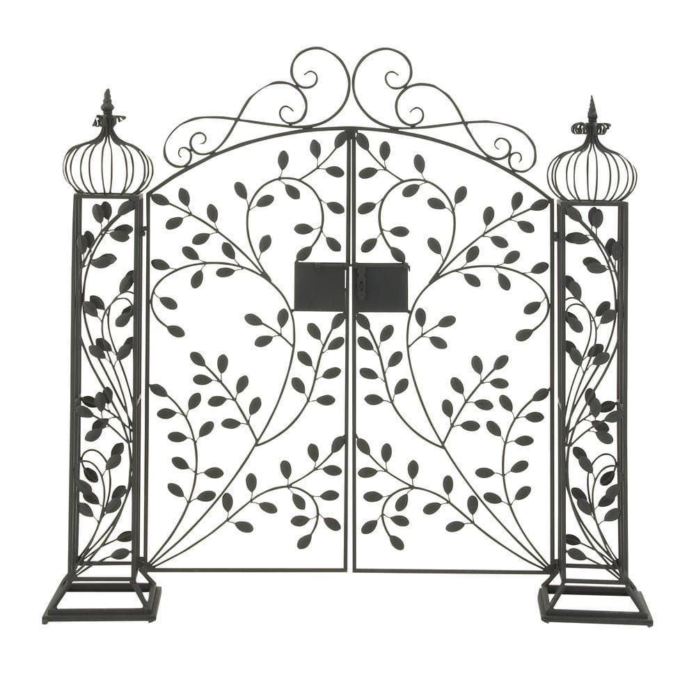 Matte Black Metal Scrollwork Arched Garden Gate Arbor