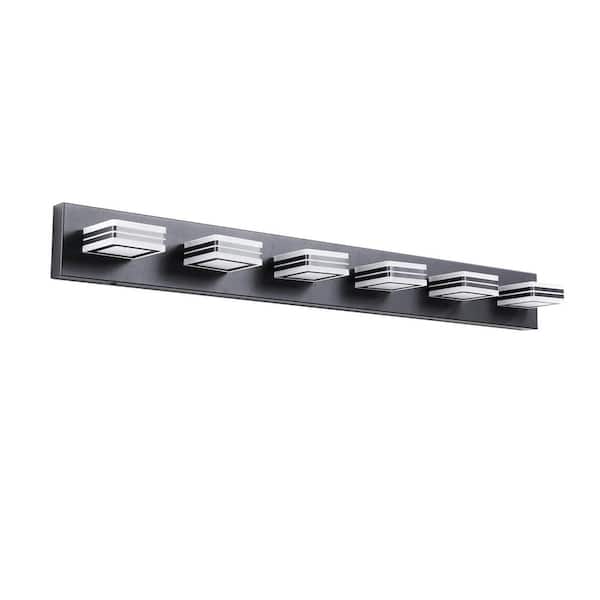40 in. 6 Black LED Vanity Dimmable Light Bar with Square Acrylic Lampshades and Modern Lighting Fixture for Bathroom
