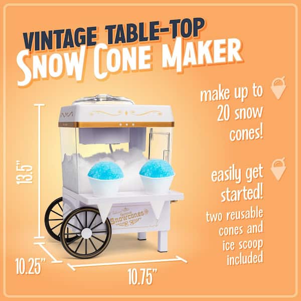 Nostalgia 160 oz. White Snow Cone Machine with 2 Cones and