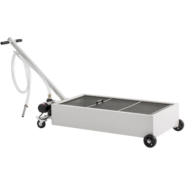 Low Profile Oil Drain Pan, 20 Gal. Capacity, White Rolling Oil Drain Pan with Electric Pump, Fit for Cars, SUVs, Trucks