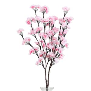 30 in. Pink Artificial Plum Blossom Lights Home Decoration 2pcs Set Individual Flower Stems