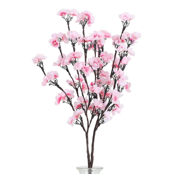 Oumilen 30 in. Pink Artificial Plum Blossom Lights Home Decoration 2pcs Set Individual Flower Stems