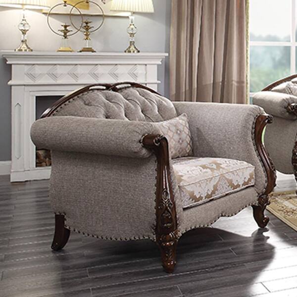 Acme Furniture Miyeon Fabric and Cherry Arm Chair 55367 - The Home