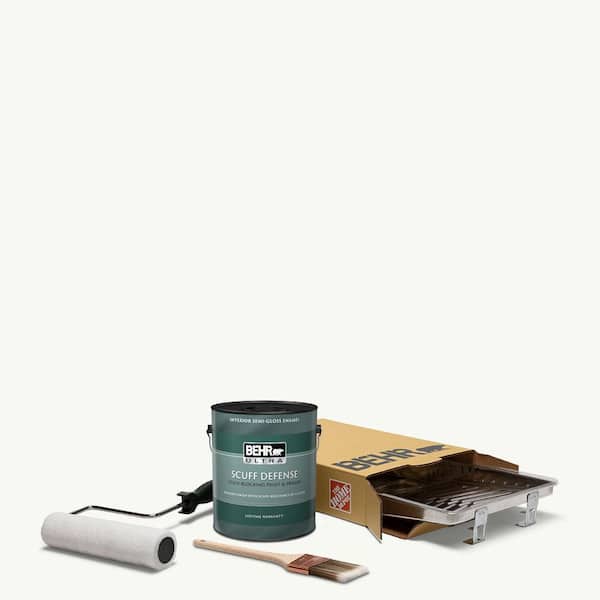 BEHR 1 gal. PPU18-6 Ultra Pure White Extra Durable Semi-Gloss Enamel Int. Paint & 5-Piece Wooster Set All-in-One Project Kit