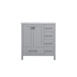 Timeless Home 32 in. W x 22 in. D x 34 in. H Single Bathroom Vanity in Gray with White Engineered Stone with White Basin