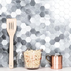 Enchanted Metals Silver Hexagon Mosaic 12 in. x 12 in. Aluminum Metal Peel and and Stick Tile (0.9 sq. ft./Sheet)