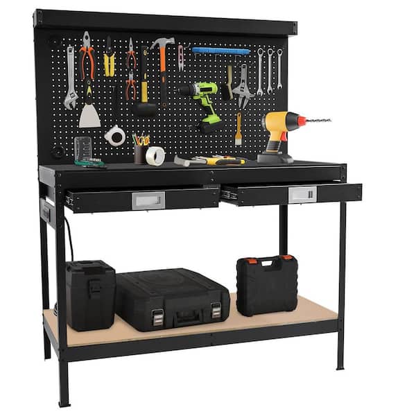 48 in.  x 22'' WorkbenchHeavy Duty Steel Tool Storage Work Table  2 Drawers and ShelfMultifunctional Garage Work Bench