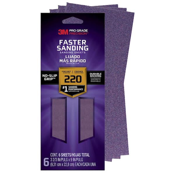Pro Grade Precision 3 2/3 in. x 9 in. Fine 220-Grit Sheet Sandpaper (6-Pack)