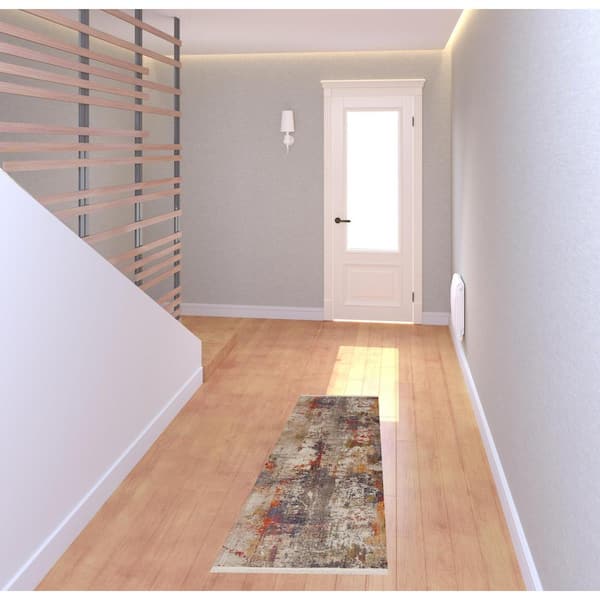 Gray 2 ft. x 6 ft. Abstract Distressed Runner Rug