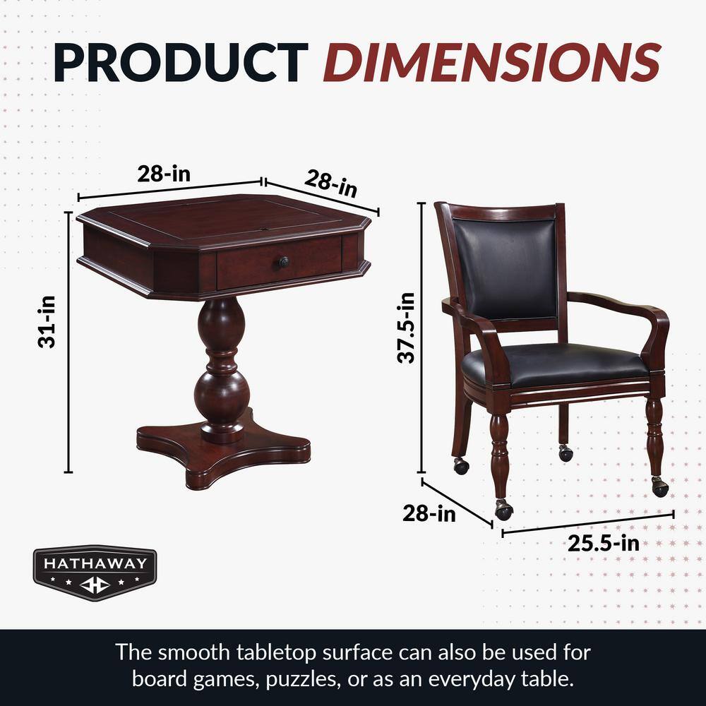 Mahogany 3-in-1 Game Table with Black Synthetic Leather Chairs