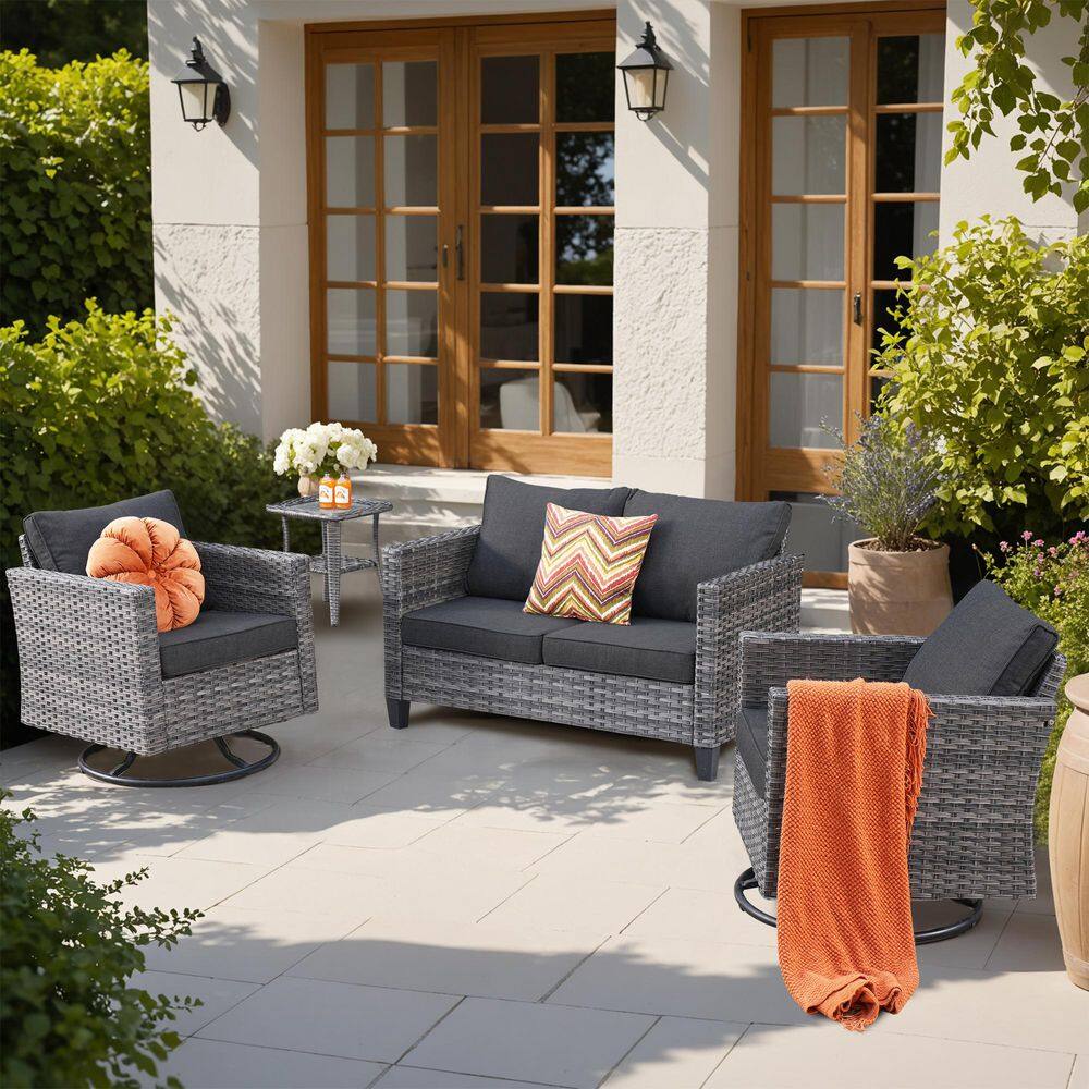 Yolanda Gray 4-Piece Wicker Outdoor Rocking Chair Set with Black Cushions price history on PriceWatchPro