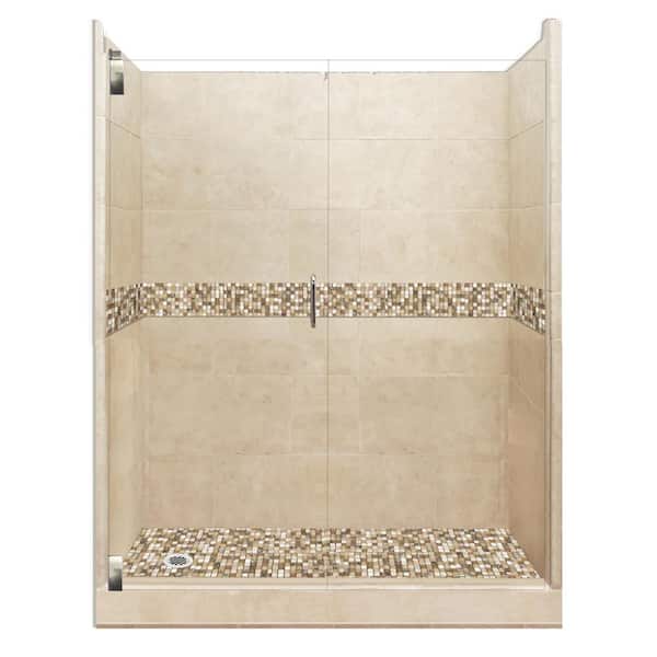 American Bath Factory Roma Grand Hinged 32 in. x 60 in. x 80 in. Left Drain Alcove Shower Kit in Brown Sugar and Satin Nickel Hardware