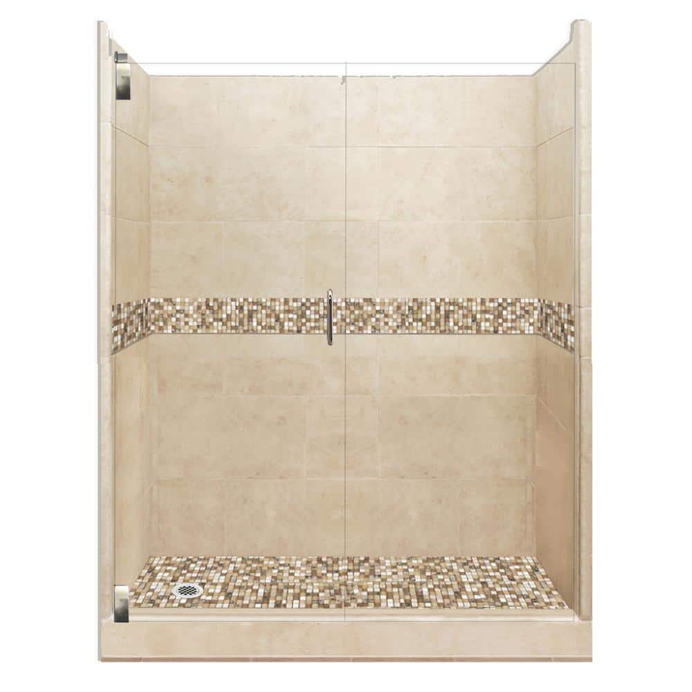 Roma Grand Hinged 42 in. x 60 in. x 80 in. Left Drain Alcove Shower Kit in Brown Sugar and Satin Nickel Hardware price history on PriceWatchPro