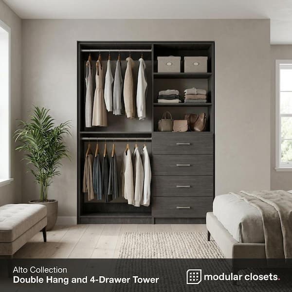 MODULAR CLOSETS Alto 41.25 in. W Grey Double Hang and 4-Drawer