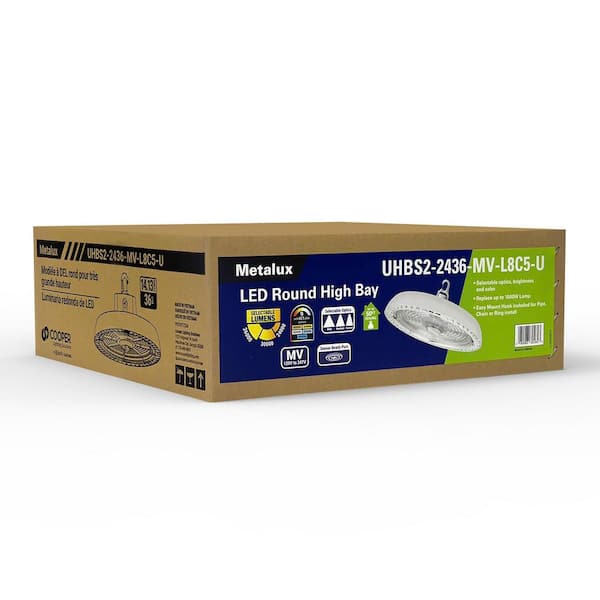 UHBS2 LED Round High Bay with 3 Field Select Distribution, Sel 24/30/36000 Lumens and CCT 30/35/40/50/65,120-347