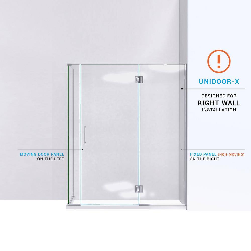 Unidoor-X 57" x 72" Frameless Clear Glass Hinged Shower Enclosure