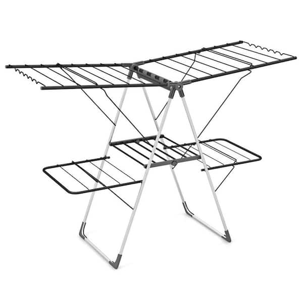 Gray 55.5 in. W x 23 in. D x 51.5 in. H Metal Free Standing Drying Rack with 33 Drying Rails