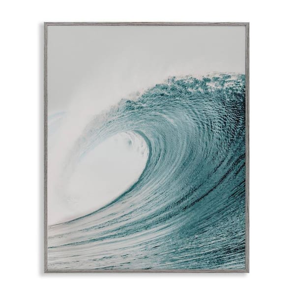 Big Curled Sea Wave by LSR Design Studio Gray Framed Coastal Giclee Art Print 14 in. x 11 in.