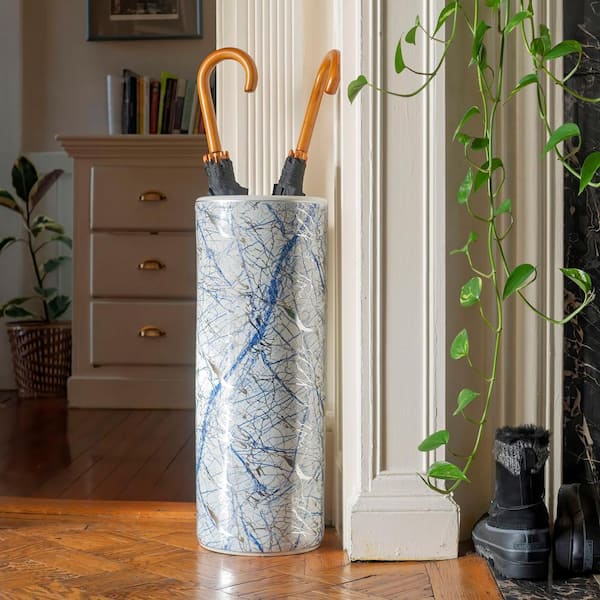 Oriental Furniture 24 in. Abstract Blue and Silver Umbrella Stand