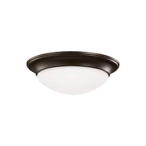Nash 16.75 in. 3-Light Bronze Classic Contemporary Flush Mount with Satin Etched Glass Twist-Lock Shade and LED Bulb