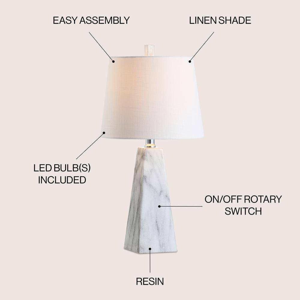 Elegant 20.5" White Marble-Effect Resin Table Lamp with Linen Shade