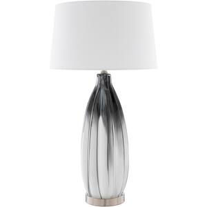 Murdoch 30.5 in. Navy/White Indoor Table Lamp with White Barrel Shaped Shade