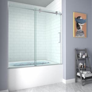55 in. - 59 in. W x 60 in. H Contemporary Single Sliding Frameless Bathtub Door in Chrome with Clear Glass