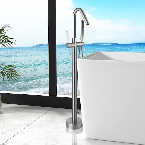 Single-Handle Freestanding Tub Faucet Bathtub Filter with Handheld Shower in Brushed Nickel