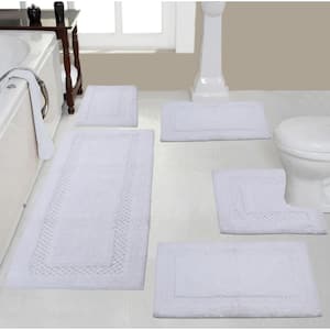 Classy 100% Cotton Bath Rugs Set, Machine Wash, 5-Pcs Set with Contour, White